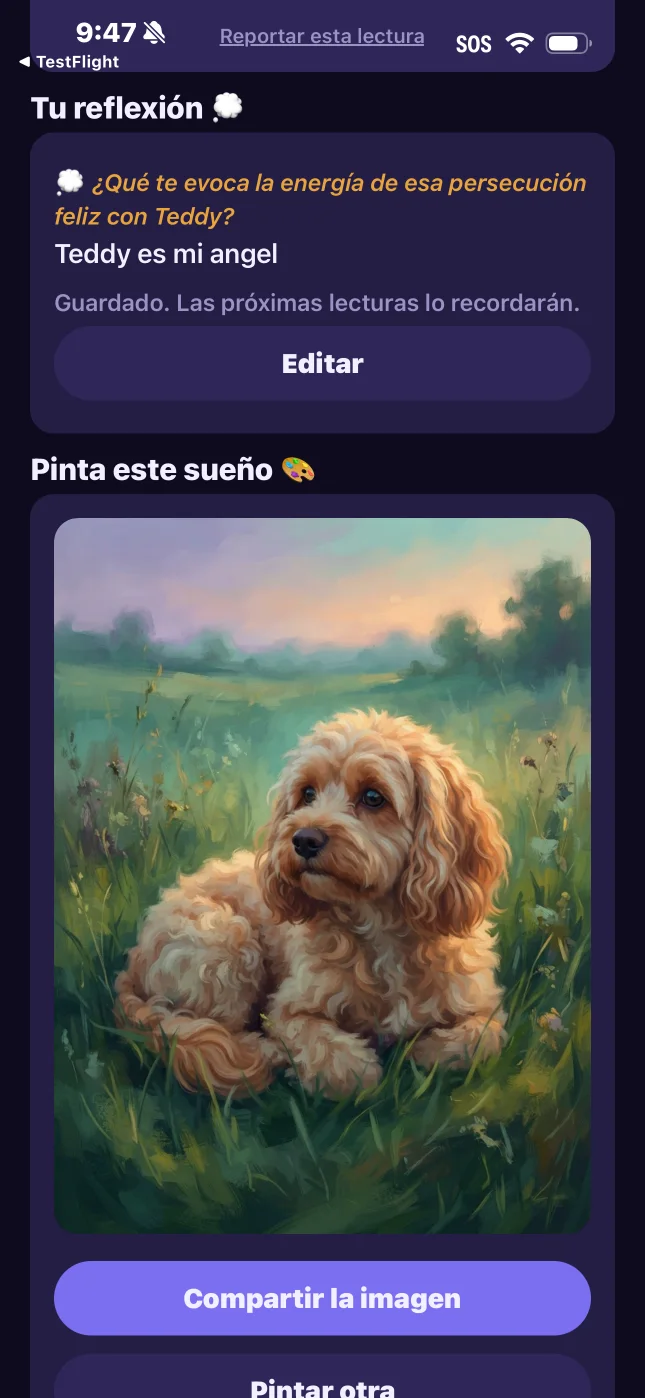 Dreamgate dream artwork showing a Cavapoo in a green field