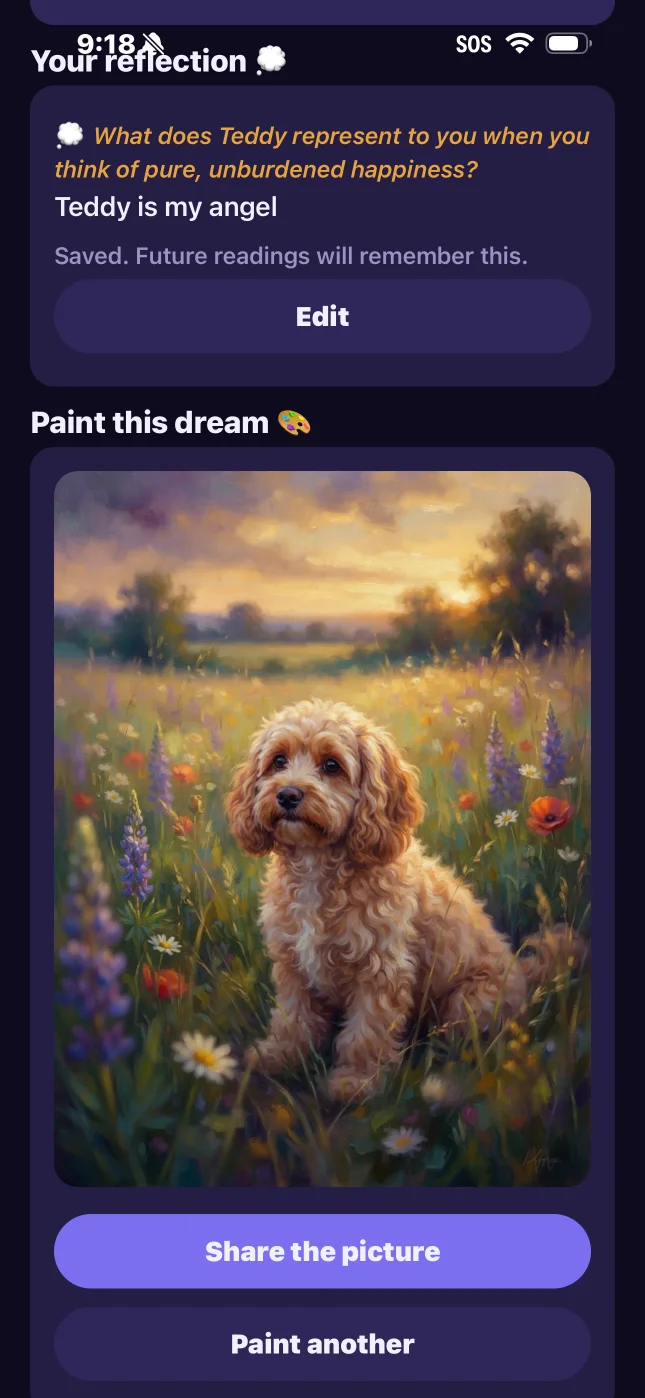 Dreamgate dream artwork showing a Cavapoo in a green field