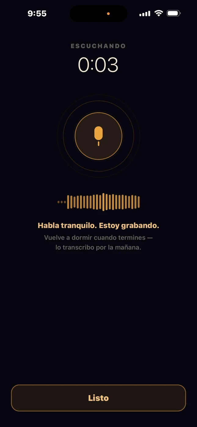 The Dreamgate night widget recording a spoken dream