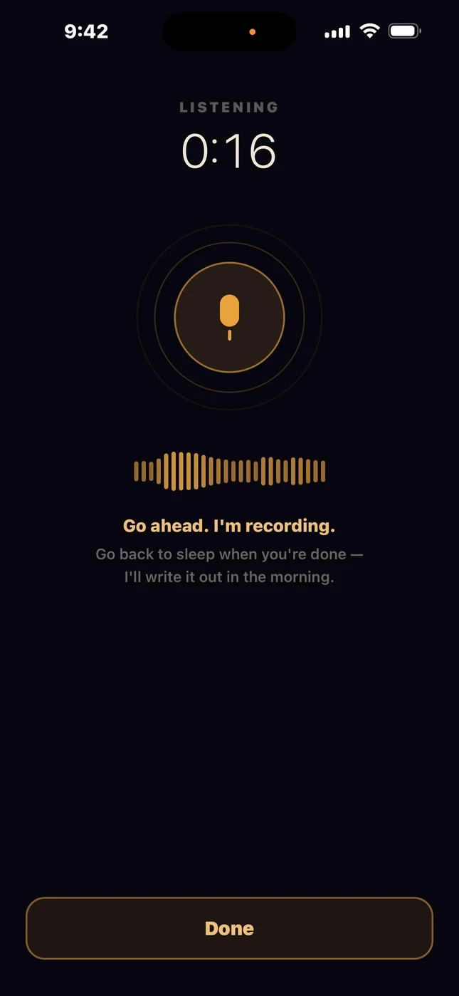 The Dreamgate night widget recording a spoken dream